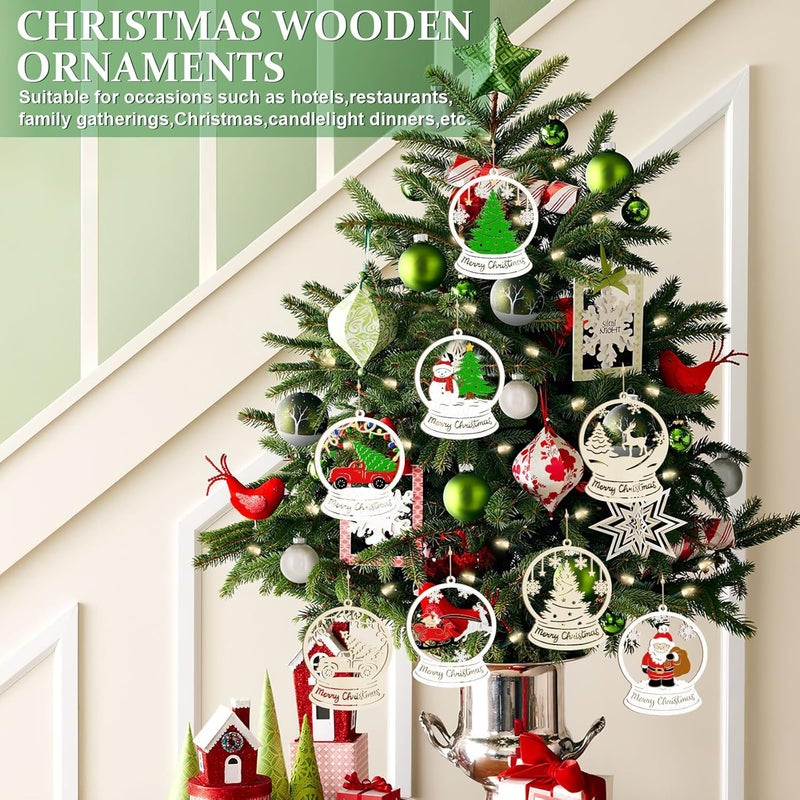 Sophena 36PCS Wooden Hollow Christmas Ornaments for Paint Christmas Tree Decorations 6 Styles, DIY Blank Unfinished Wood Reindeer Santa Claus Snowman Snowflake Angle Cutouts for Crafts Winter Hanging Decora - Image 2